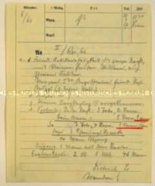 Handschriftlich ausgefüllter Vordruck zur Meldung über den aktuellen Verlauf des Kriegsgeschehens; 6./Regiment 66 an ds II./Regiment 66; Uhrzeit 11:30 Uhr