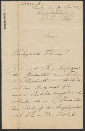 Brief an B. Schott's Söhne : 19.05.1887