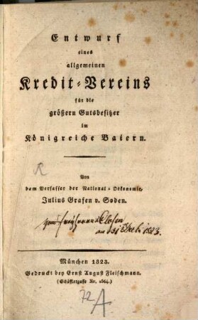Entwurf eines allgemeinen Kredit-Vereins ...