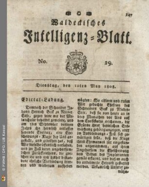 No. 19. Dienstag, den 10ten May 1808