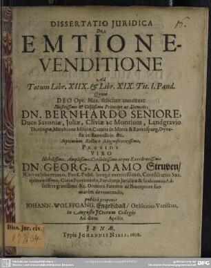 Dissertatio de emtione venditione