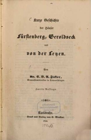 Kurze Geschichte der Häuser Fürstenberg, Geroldseck und von der Leyen