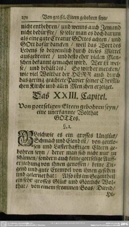 Das XXIII. Capitel. Von gottseligen Eltern gebohren seyn, eine unerkannte Wolthat Gottes