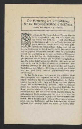 42, Die Bedeutung der Freiheitskriege für die kirchengeschichtliche Entwicklung