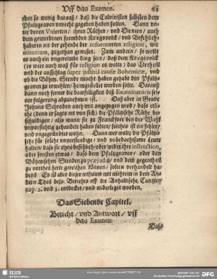 Das Siebende Capitel. Bericht, und Antwort uff das Examen
