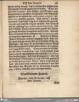 Das Siebende Capitel. Bericht, und Antwort uff das Examen