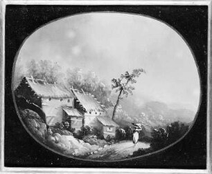 Bauernhaus mit Dorfstraße und Magd