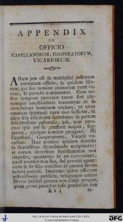 Appendix De Officio Capellanorum, Cooperatorum, Vicariorum.