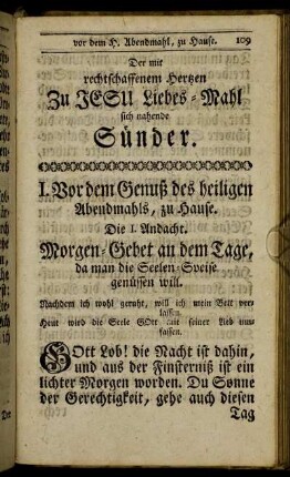 Der mit rechtschaffenem Hertzen Zu Jesu Liebes-Mahl sich nahende Sünder
