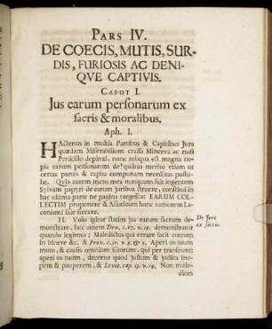 Pars IV. De Coecis, Mutis, Surdis, Furiosis Ac Denique Captivis.