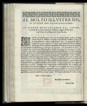 Dediktation an Marc´Antonio dal Verme
