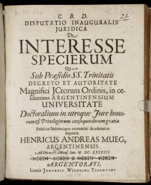 Disputatio Inauguralis Iuridica De Interesse Specierum