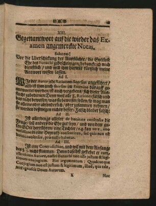 XIII. Gegenantwort auf die wieder das Examen angemerckte Notas.