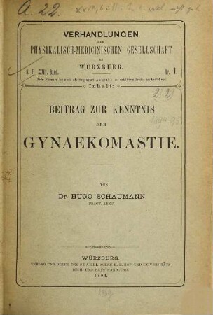 Verhandlungen der Physikalisch-Medizinischen Gesellschaft zu Würzburg. 28. 1894
