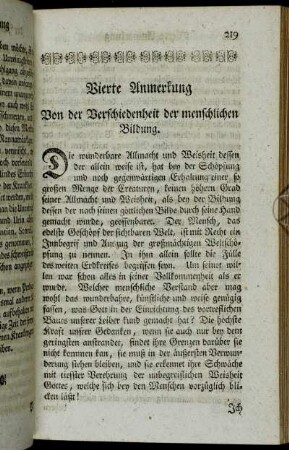 Vierte Anmerkung Von der Verschiedenheit der menschlichen Bildung.