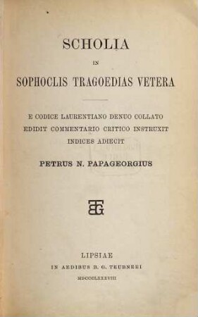 Scholia in Sophoclis Tragoedias vetera