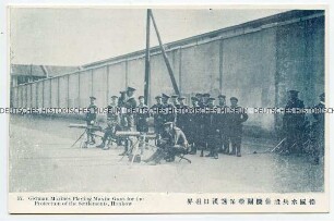 Deutsche Marinesoldaten schützen die Siedlungen in Hankow mit Maschinengewehren vor den revolutionären Truppen