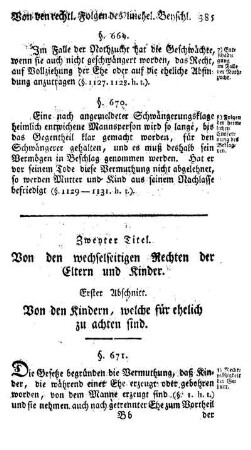 Zweyter Titel. Von den wechselseitigen Rechten der Eltern und Kinder.