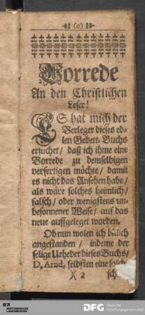 Vorrede an den Christlichen Leser!
