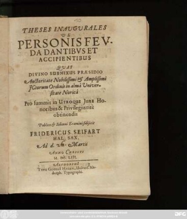 Theses Inaugurales De Personis Feuda Dantibus Et Accipientibus