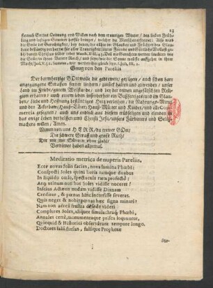 Meditatio metrica de nuperis Pareliis.