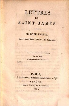 Lettres de Saint-James, 2. Concernant l'état présent de l'Europe