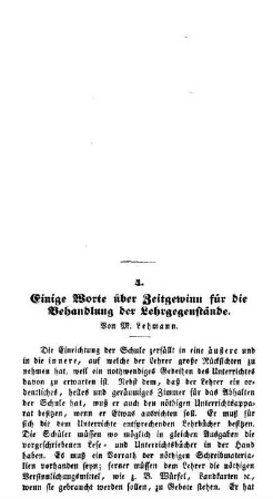 Einige Worte über Zeitgewinn für die Behandlung der Lehrgegenstände