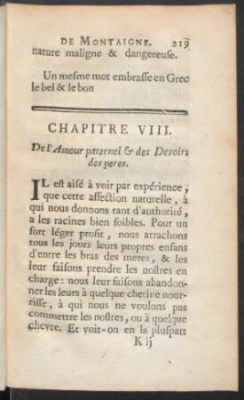 Chapitre VIII. De l'Amour paternel & des Devoirs des peres