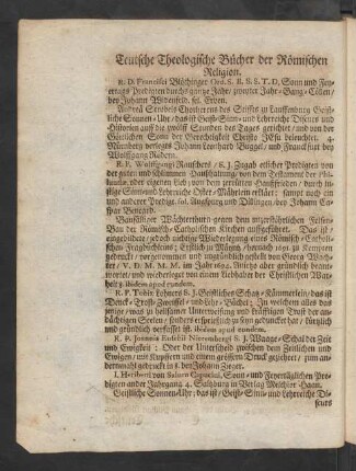 Teutsche Theologische Bücher der Römischen Religion.