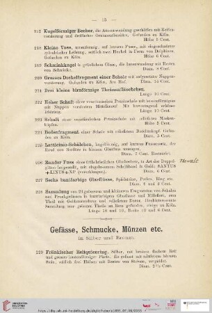 Gefässe. Schmucke, Münzen etc. (Nr. 229 - 444)