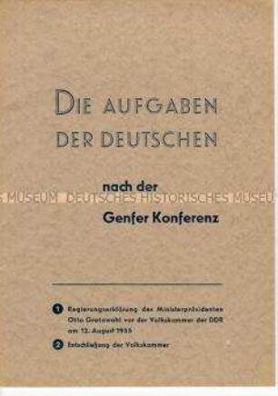 Textausgabe für die Bundesrepublik von der Regierungserklärung der DDR zur Genfer Konferenz 1955
