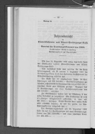 Anlage 4. Jahresbericht der Hinterbliebenen- und Alters-Versorgungs-Kasse des Vereins für Handlungs-Commis von 1858.