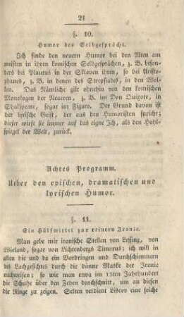 Achtes Programm. Über den epischen, dramatischen und lyrischen Humor