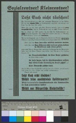 Flugblatt der Bürgerlichen Einheitsliste (BEL) zur                                         Landtagswahl am 14. September 1930
