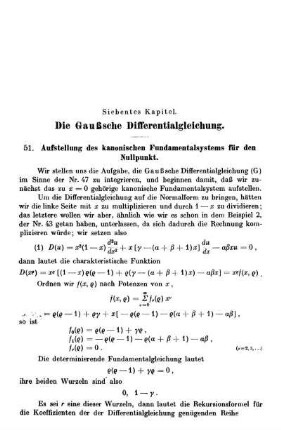 Siebentes Kapitel. Die Gaußsche Differentialgleichung
