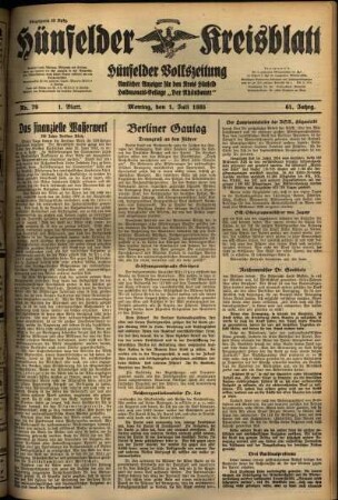 Erste Ausgabe vom Montag, den 01. Juli 1935.