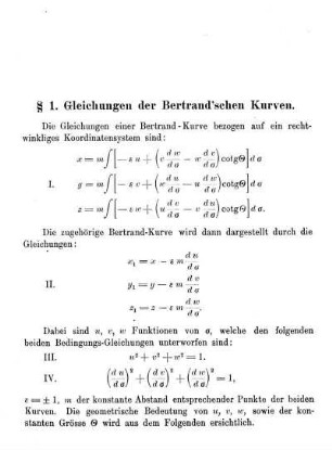 § 1. Gleichungen der Bertrand'schen Kurven.