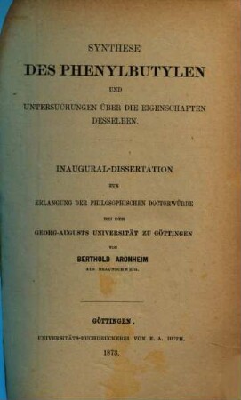 Synthese des Phenylbutylen und Untersuchungen über die Eigenschaften desselben