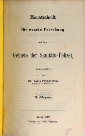 Monatschrift für exacte Forschung auf dem Gebiete der Sanitäts-Polizei. 2. 1860 (1862)