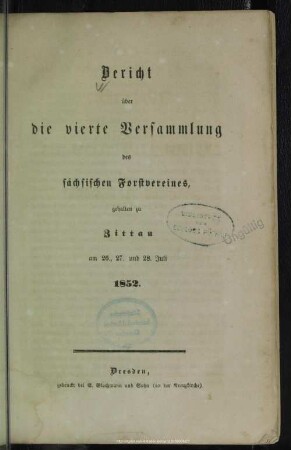 4.1852: Bericht über die ... Versammlung des Sächsischen Forstvereins