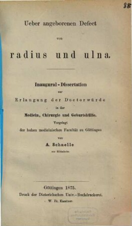 Ueber angeborenen Defect von radius und ulna : Inaug.-Diss.