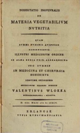 Dissertatio inavgvralis de materia vegetabilim nvtritia