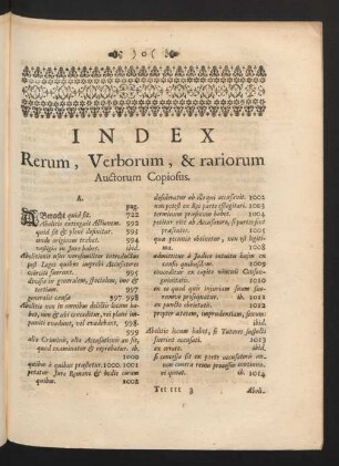 Index Rerum, Verborum, & rariorum Auctorum Copiosus.