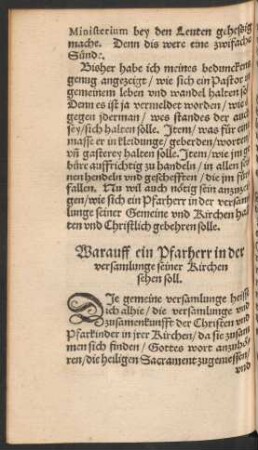 Warauff ein Pfarherr in der versamlunge seiner Kirchen sehen soll.