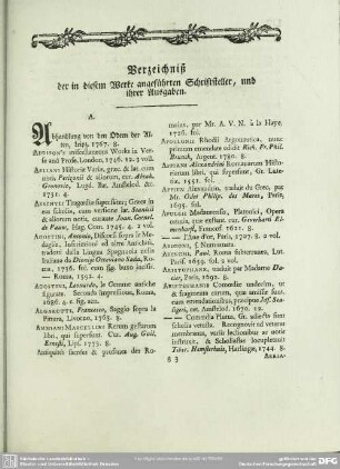 Verzeichniß der in diesem Werke angeführten Schriftsteller, und ihrer Ausgaben