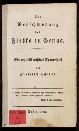 Die Verschwörung des Fiesko zu Genua : Ein republikanisches Trauerspiel