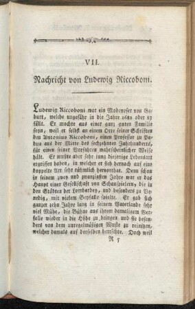 VII. Nachricht von Ludewig Riccoboni.