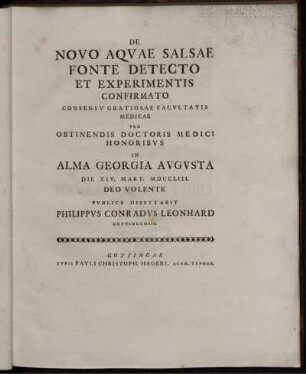 De novo aqvae salsae fonte detecto et experimentis confirmato ...