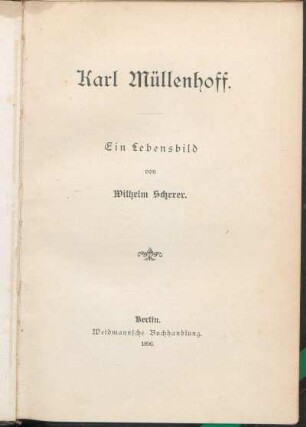 Karl Müllenhoff : ein Lebensbild