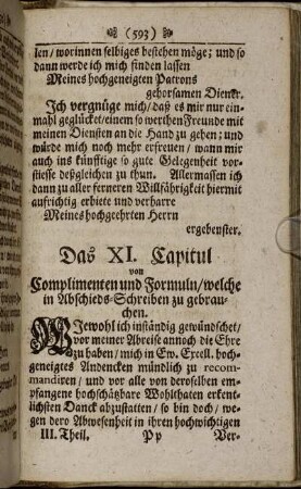 Das XI. Capitul ... /welche in Abschieds-Schreiben zu gebrauchen.